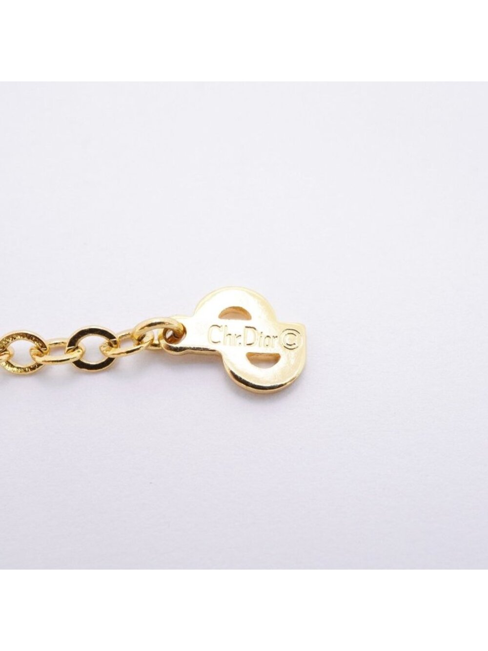 Dior Necklace Logo Oval Gold Plated Line Stone - Picture 5 of 6